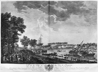 Veduta della città e del porto di Bayonne vista dal viale di Bouflers vicino alla porta di Mousserole, serie di 